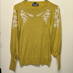 Yellow Sweater with White Floral Embroidery